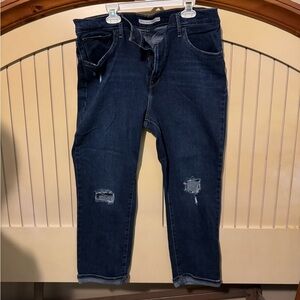 Levi's Blue Cropped Ankle Jeans with Distressed Style